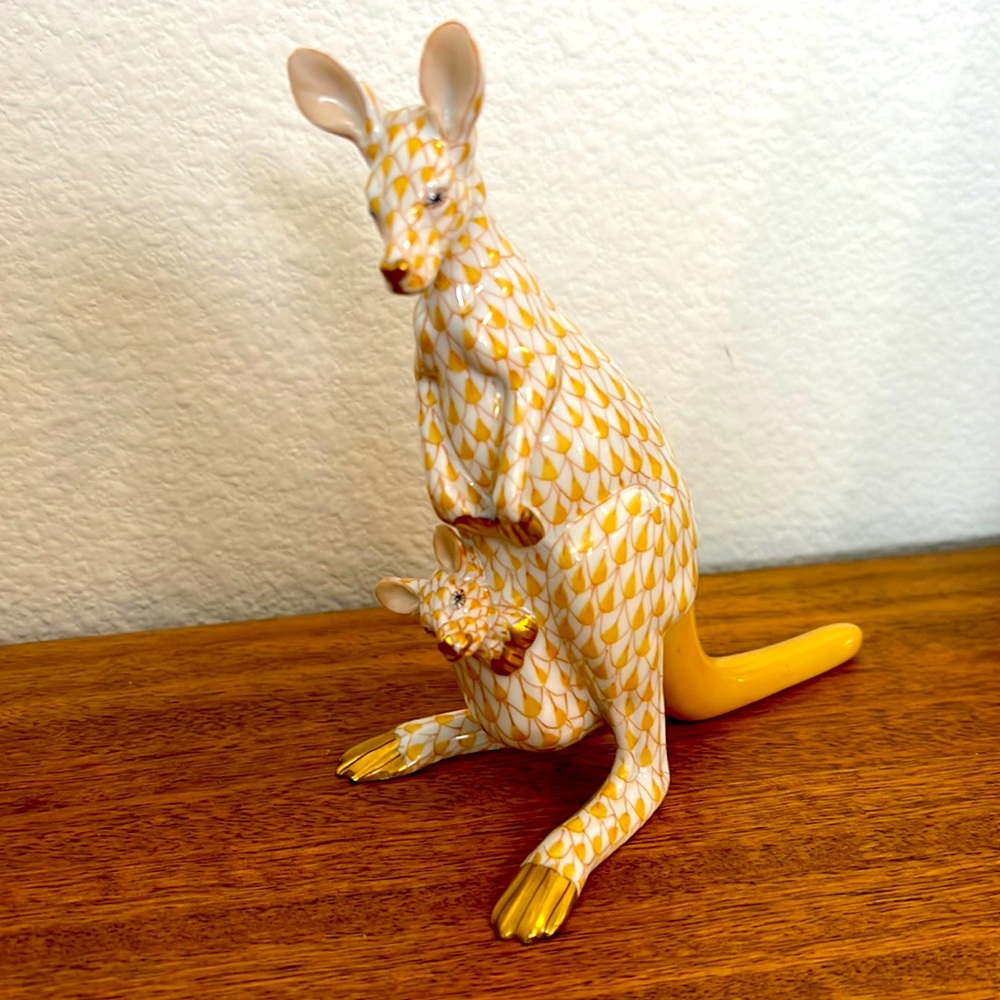 Herend Kangaroo and Baby Figurine